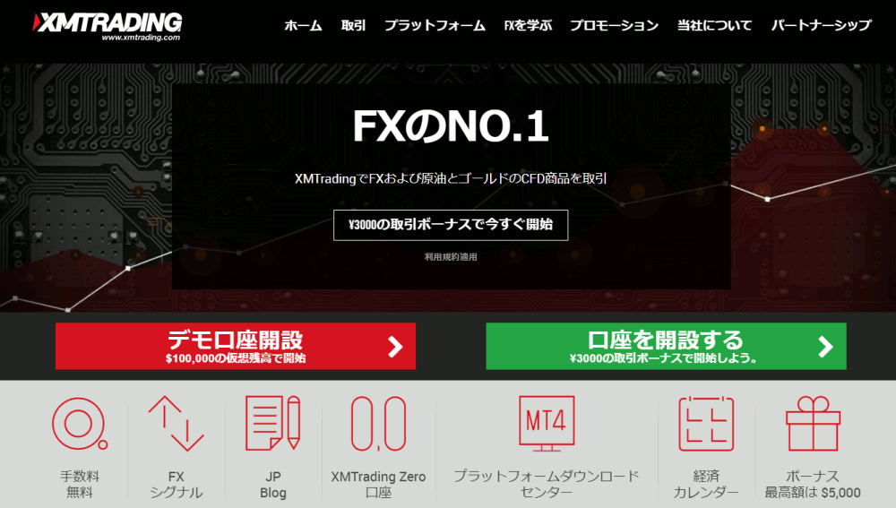 XMホームページのトップ画面